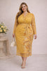 Solenne Plus Size Yellow Floral Wrap Pencil Dress