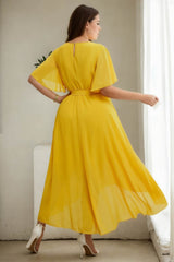 Plus Size Yellow Chiffon Fishtail Midaxi Dress - Back View