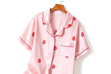 Tulia Plus Size Pyjamas in Strawberry Print with Short Sleeve Shirt Blouse and Shorts (Pink, Blue)