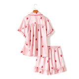 Tulia Plus Size Pyjamas in Strawberry Print with Short Sleeve Shirt Blouse and Shorts (Pink, Blue)