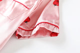 Tulia Plus Size Pyjamas in Strawberry Print with Short Sleeve Shirt Blouse and Shorts (Pink, Blue)