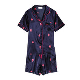 Tulia Plus Size Pyjamas in Strawberry Print with Short Sleeve Shirt Blouse and Shorts (Pink, Blue)