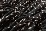 Alena Leafs Printed V Neck Tier Chiffon Plus Size Mid Sleeve Midi Dress (Black)