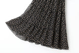 Alena Leafs Printed V Neck Tier Chiffon Plus Size Mid Sleeve Midi Dress (Black)