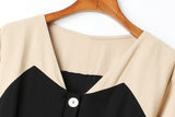 Agatha V Neck Buttons Colourblock Plus Size Long Sleeve Midi Dress