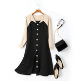 Agatha V Neck Buttons Colourblock Plus Size Long Sleeve Midi Dress