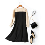 Agatha V Neck Buttons Colourblock Plus Size Long Sleeve Midi Dress