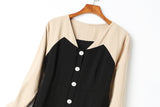Agatha V Neck Buttons Colourblock Plus Size Long Sleeve Midi Dress