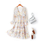Jasmine Plus Size Romantic Floral Print Tier Long Sleeve Midi Dress (Purple)