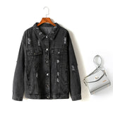 Karen Plus Size Ripped Denim Jacket (Black)