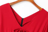 Cella Plus Size V Neck Ribbon Swing Short Sleeve Midi Dress