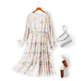 Jasmine Plus Size Romantic Floral Print Tier Long Sleeve Midi Dress (Purple)