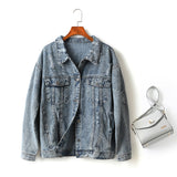 Karen Plus Size Ripped Denim Jacket (Blue)