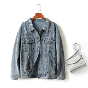 Karen Plus Size Ripped Denim Jacket (Blue)