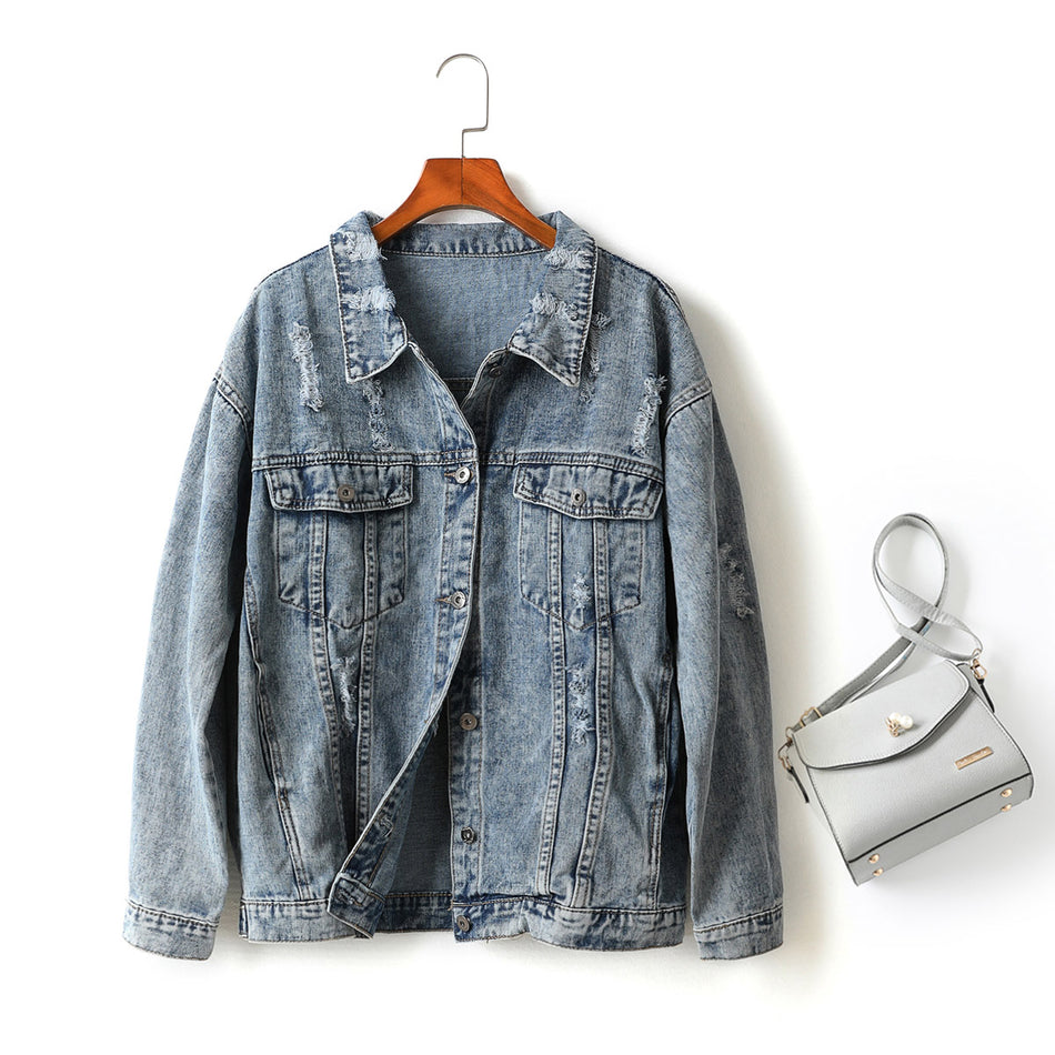 Plus size ripped denim jacket on sale