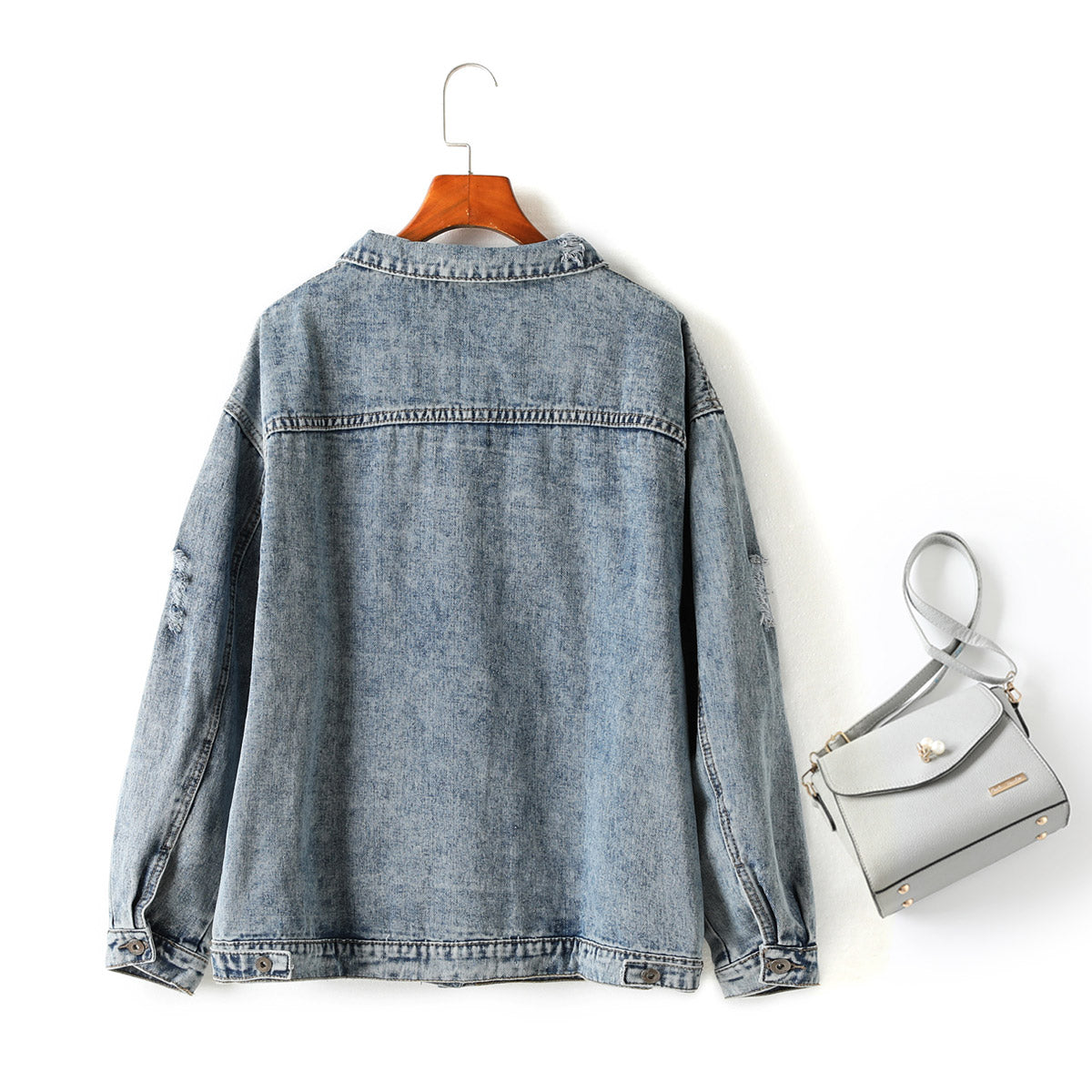 Plus Tinted Ripped Boxy Oversized Denim Jacket