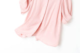Amalie Pastel Colour Buttons V Neck Plus Size Mid Sleeve Blouse (Pink, Blue, Black)