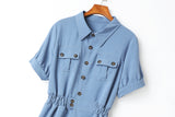 Anais Utility Buttons Plus Size Romper (Blue, Black)