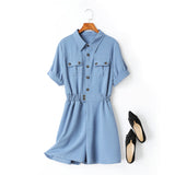 Anais Utility Buttons Plus Size Romper (Blue, Black)
