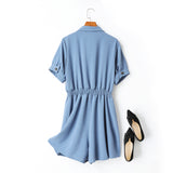 Anais Utility Buttons Plus Size Romper (Blue, Black)