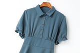 Agnes Buttons Puff Sleeve Short Sleeve Midi Shirt Dress