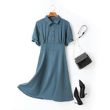Agnes Buttons Puff Sleeve Short Sleeve Midi Shirt Dress