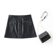 Opal Plus Size Black PU Leather Studded Mini Skirt