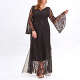 Plus Size Black Lace Flare Sleeve Gown