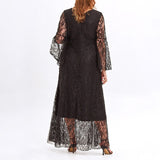 Plus Size Black Lace Flare Sleeve Gown
