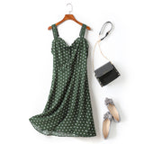 Felice Plus Size Polka Dots Sweetheart Neckline Camisole Sleeveless Dress (Green, Black)