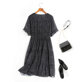 Alyssa Polka Dots Printed V Neck Tier Chiffon Plus Size Short Sleeve Midi Dress