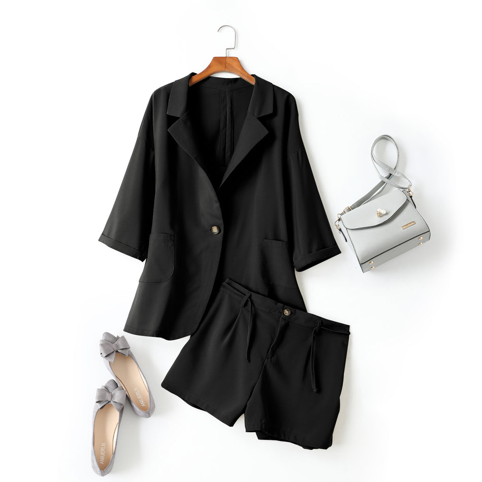 (3 Piece) Cicely Plus Size Blazer, Camisole Top and Shorts Set