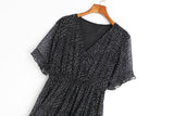 Alyssa Polka Dots Printed V Neck Tier Chiffon Plus Size Short Sleeve Midi Dress