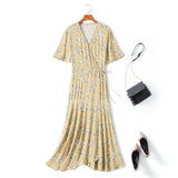 Plus Size Yellow Floral Wrap Maxi Dress