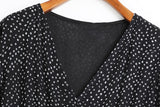 Alyssa Polka Dots Printed V Neck Tier Chiffon Plus Size Short Sleeve Midi Dress