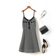 Giuliana Plus Size Tweed Checks Buttons V Neck Sleeveless Dress