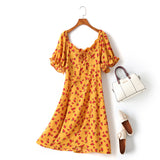 (2 Way Wear!) Gwen Plus Size Yellow Floral Corset Tie Off Shoulder Short Sleeve Dress