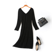 Ivana Velvet V Neck Bodycon Black Long Sleeve Dress