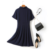Esther Plus Size Polo Pleat Short Sleeve Shirt Dress (Blue, Pink)