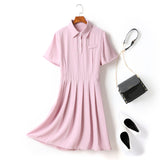 Esther Plus Size Polo Pleat Short Sleeve Shirt Dress (Blue, Pink)