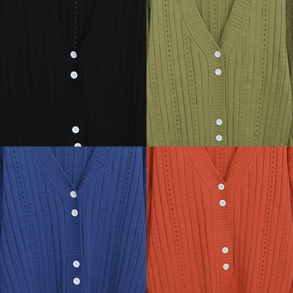 Hana Plus Size Patterned Knit V Neck Cardigan Jacket (Black, Blue, Green, Orange)