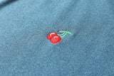 Josie Plus Size Wrap V Neck Cherry Embroidery Knit Sweater Long Sleeve Blouse (Blue, Cream, Black)