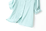 Amalie Pastel Colour Buttons V Neck Plus Size Mid Sleeve Blouse (Pink, Blue, Black)