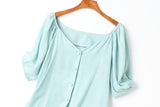 Amalie Pastel Colour Buttons V Neck Plus Size Mid Sleeve Blouse (Pink, Blue, Black)