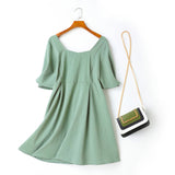 Chrysanthe Plus Size Sweetheart Neckline Mid Sleeve Dress (Green, Black)