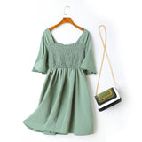 Chrysanthe Plus Size Sweetheart Neckline Mid Sleeve Dress (Green, Black)