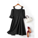 Colene Plus Size Off Shoulder Bell Sleeves Buttons Swing Mid Sleeve Dress