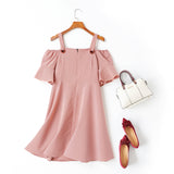 Alicia Red Gingham Checks Bell Sleeve Off Shoulder Plus Size Short Sleeve Dress