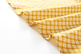 Catherine Plus Size Checks Print V Neck Buttons Waist Bow Tie Swing Short Sleeve Midi Dress (Blue, Yellow)