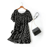 Caitlyn Plus Size Square Sweetheart Neck Polka Dots Waist Tie Mermaid Short Sleeve Dress